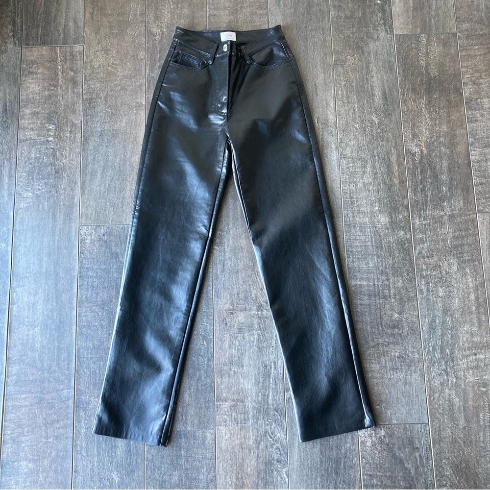 Wilfred Melina Vegan Leather Pants Black High Rise Straight Leg 00